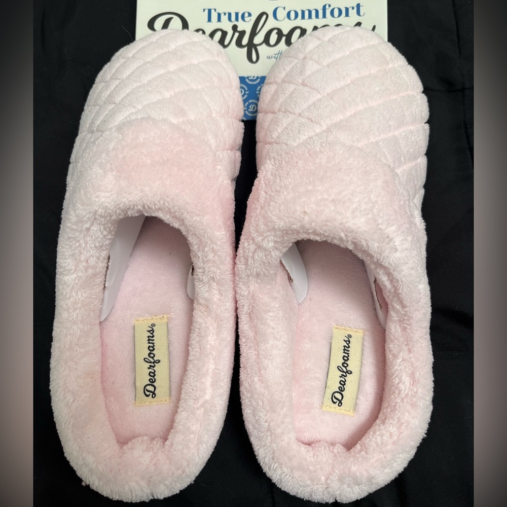 Dearfoams Soft Pink Quilted Slippers